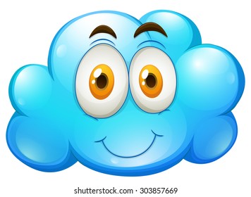 Nube azul con ilustración facial feliz