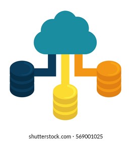Blue cloud hosting data center image, vector illustration