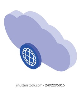 Blue cloud is hovering over a blue circle with a white globe inside, representing cloud computing connecting to a global network