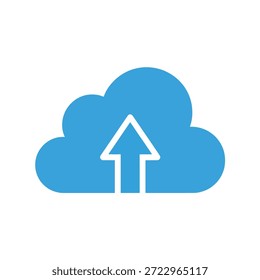 Um ícone de nuvem azul com uma seta branca apontando para cima representando o carregamento de dados ou a transferência na nuvem.
