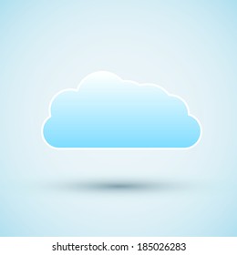 Blue cloud icon flying above surface. Vector illustration