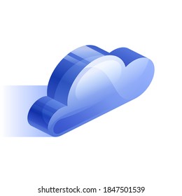 Blue cloud icon in isometric view. Cloud storage technology, internet data services, networking, business communication, secure of information concept. Vector illustration isolated on white background