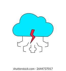 Blue cloud icon with lightning bolt and rain, symbolizing weather, storm, or natural phenomena. Great for forecast designs.