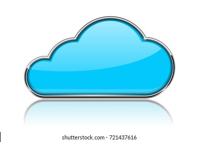 Blue cloud icon. With metal frame. Vector 3d illustration isolated on white background - Powered by Shutterstock - Get 15% off with code: PIKWIZARD15