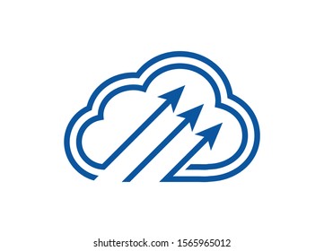 Blue cloud icon with three upward arrows representing growth and progress