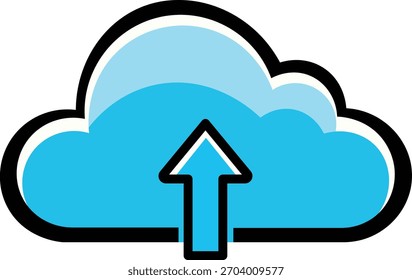 Blue cloud icon with upward arrow upload symbol vector