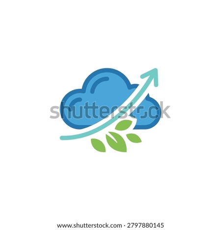 Blue cloud icon with upward arrow and leaves.