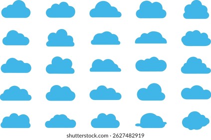 Blue Cloud Icons on White Background	