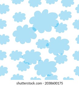 patrón transparente con ilustración en la nube azul sobre fondo blanco. vector dibujado a mano. 
