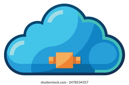 Blue cloud illustration with orange plug-in icon. Vector illustration