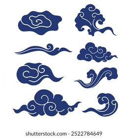 blue cloud with japanese style, flat design
