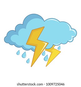 Blue cloud with lightnings and rain icon. Cartoon illustration of blue cloud with lightnings and rain vector icon for web