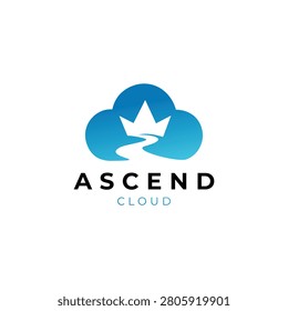 Blue cloud logo with upward arrow and mountain shape, ideal for cloud computing, growth, upload, hosting, and digital service brands.