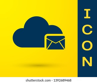 Blue Cloud mail server icon isolated on yellow background. Cloud server hosting for email. Online message service. Mailbox sign. Vector Illustration