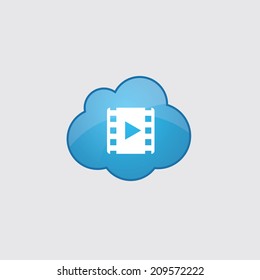 Blue cloud media icon, isolated on gray background 