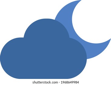 Blue cloud and moon, icon illustration, vector on white background