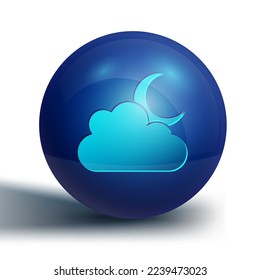 Blue Cloud with moon icon isolated on white background. Cloudy night sign. Sleep dreams symbol. Night or bed time sign. Blue circle button. Vector