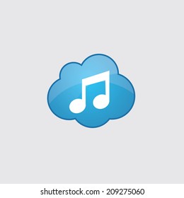 Blue cloud music icon, isolated on gray background 