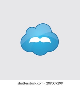 Blue cloud mustache icon, isolated on gray background 