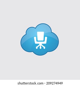 Blue cloud Office chair icon, isolated on gray background 