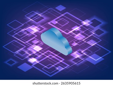 Blue cloud on purple data transferring background. technology background. Vector illustration.