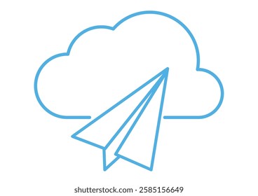 Blue cloud with paper airplane flying