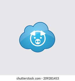 Blue cloud pig icon, isolated on gray background 
