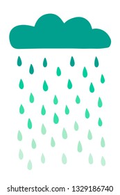 Blue cloud with rain drops in shades hand drawn illustration cartoon minimalism