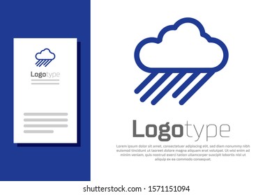 Blue Cloud with rain icon isolated on white background. Rain cloud precipitation with rain drops. Logo design template element. Vector Illustration