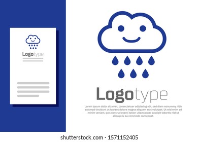 Blue Cloud with rain icon isolated on white background. Rain cloud precipitation with rain drops. Logo design template element. Vector Illustration
