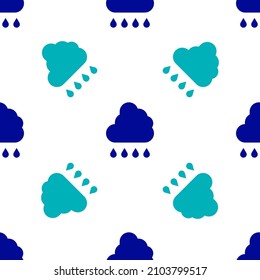 Nube Azul con icono de lluvia aislado patrón sin fisuras en fondo blanco. Precipitación de nubes de lluvia con caídas de lluvia.  Vector