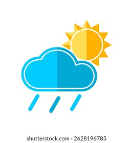 Blue cloud rain with yellow sun icon flat vector design