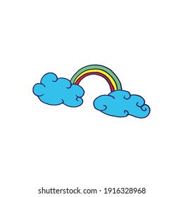 nube dibujada a mano y arco iris sobre fondo blanco.