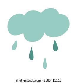 Nubes azules y gotas de lluvia. Aislado sobre fondo blanco. Diseño plano, dibujos animados, ilustración vectorial.