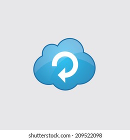 Blue cloud reload icon, isolated on gray background 