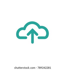 blue cloud with rounded arrow up icon. Isolated on white. Upload icon.  Upgrade sign. North pointing arrow.