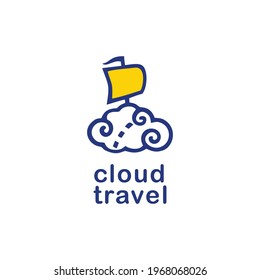 blue cloud with sail travel logo