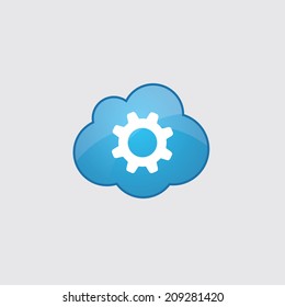 Blue cloud settings icon, isolated on gray background 