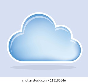 blue cloud with shadow over white background. vector illustration
