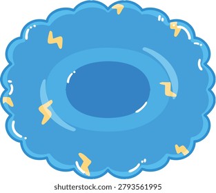 Blue cloud shaped inflatable swim ring with lightning pattern pool float summer vacation cartoon vector
