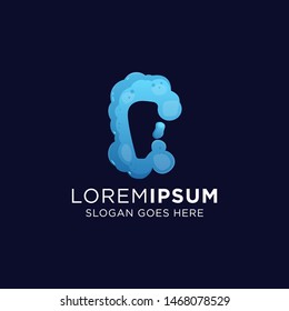 blue Cloud Smoke Logo Letter C. Cartoon C Letter Design Vector Illustration. letter a