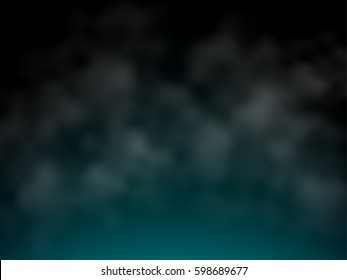 Blue cloud and smoke on black background. Vector illustration.