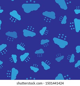 Blue Cloud with snow icon isolated seamless pattern on blue background. Cloud with snowflakes. Single weather icon. Snowing sign.  Vector Illustration