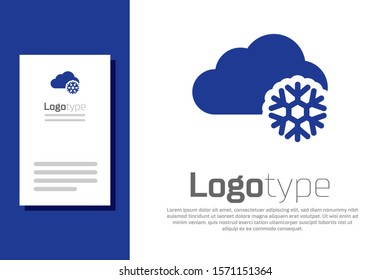 Blue Cloud with snow icon isolated on white background. Cloud with snowflakes. Single weather icon. Snowing sign. Logo design template element. Vector Illustration