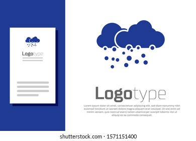 Blue Cloud with snow icon isolated on white background. Cloud with snowflakes. Single weather icon. Snowing sign. Logo design template element. Vector Illustration
