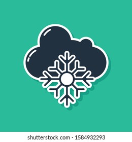 Blue Cloud with snow icon isolated on green background. Cloud with snowflakes. Single weather icon. Snowing sign.  Vector Illustration