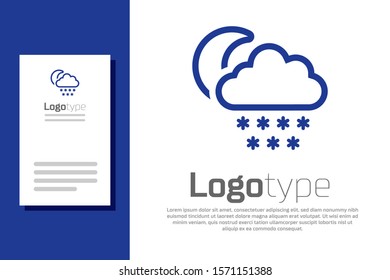 Blue Cloud with snow and moon icon isolated on white background. Cloud with snowflakes. Single weather icon. Snowing sign. Logo design template element. Vector Illustration