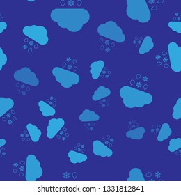Blue Cloud with snow and rain icon isolated seamless pattern on blue background. Weather icon. Vector Illustration