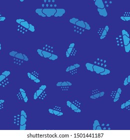Blue Cloud with snow and rain icon isolated seamless pattern on blue background. Weather icon.  Vector Illustration