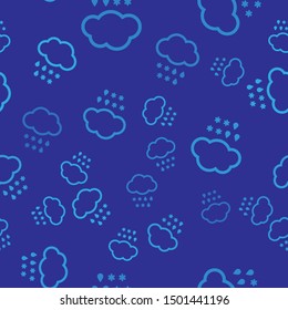 Blue Cloud with snow and rain icon isolated seamless pattern on blue background. Weather icon.  Vector Illustration
